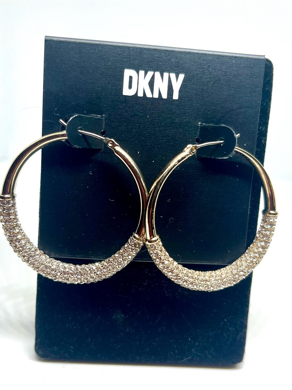 DKNY Gold Crystal Pavé Hoop Earrings NWT